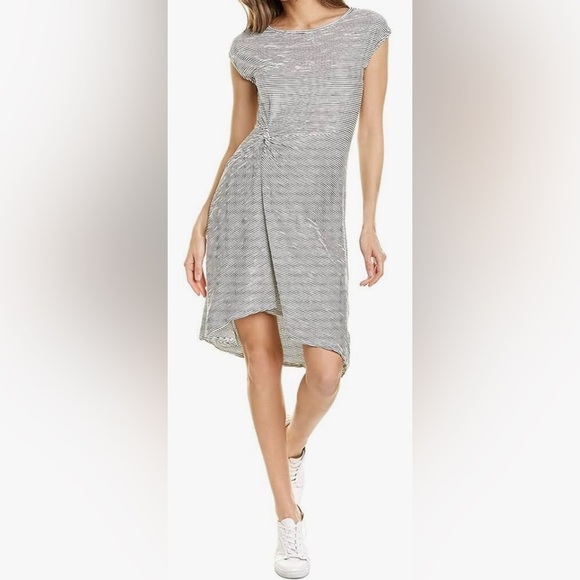 Max Studio Stripe Knit Cap Sleeve Asymmetrical Dress - NWT - Size L - Picture 1 of 11